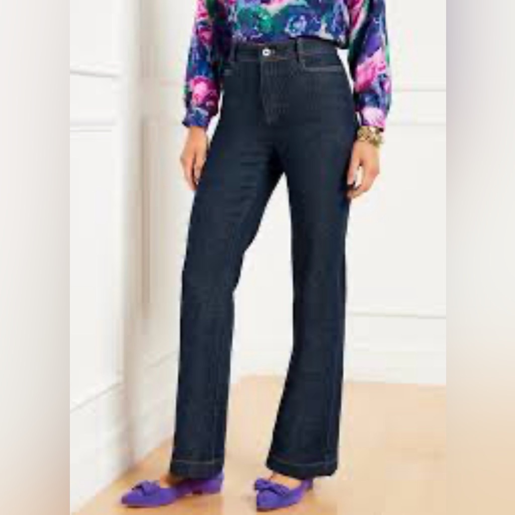 Talbots Flare Jean In Daphne Wash 16p Dark Indigo Wash High Rise Stretch Denim